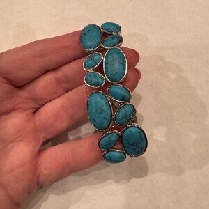 Turquoise Stone Stretch Silver-Tone Bracelet